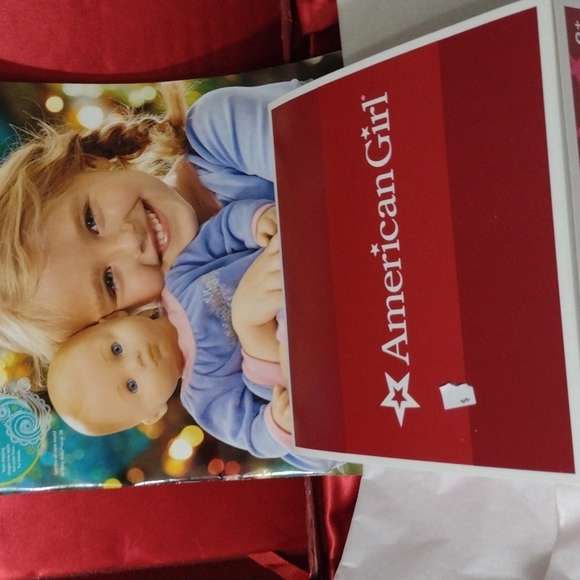 AMERICAN Girl Doll Fancy Velvet Mint Green Pink Bows Fur Cuffs Collar Bottom NWT - Picture 9 of 10